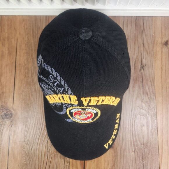 Marine Veteran Golden Lion Strapback Hat Cap Black Embroidered Military Service - Picture 7 of 10